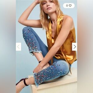 Anthro Pilcro Letterpress Mid-Rise Slim Straight Embellished Crop Jeans - Sz 30